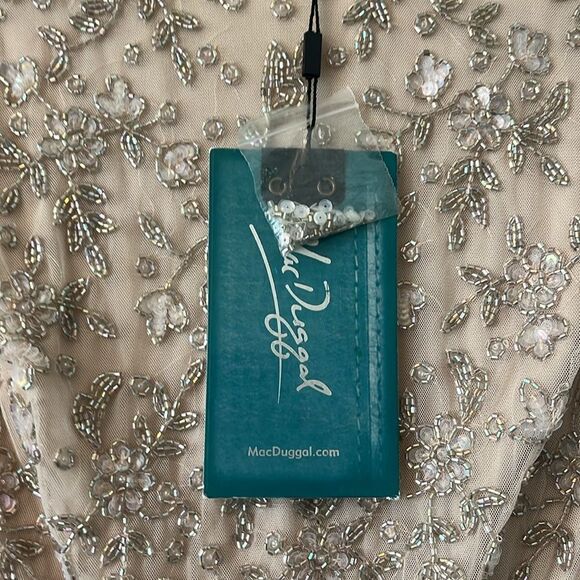 Mac Duggal 10812 Porcelain Beaded Tea Length Dress Sheer Sleeves 6 NWT - Picture 6 of 12